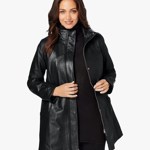 Jessica London Women's Plus Size A-Line Zip Front Leather Jacket - Size 20 - Picture 2 of 16